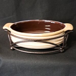 Tastefully Simple Dip Crock with Metal Stand